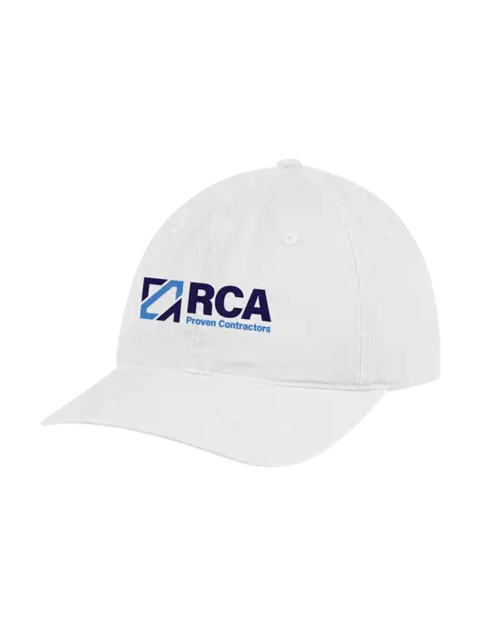 Garment Washed Unstructured Twill White Cap w/RCA Logo