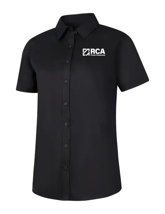 Womens Black Short Sleeve Superpro React Twill Shirt w/RCA Logo