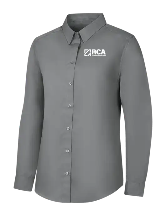Womens Medium Grey Long Sleeve Carefree Poplin Shirt w/RCA Logo