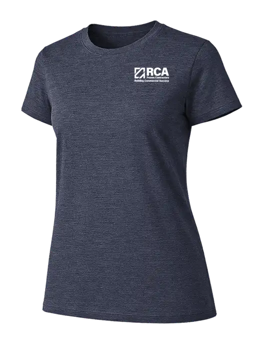 Womens Ring Spun Heather Navy 4.5 oz T-Shirt w/RCA Building Commercial Success Logo