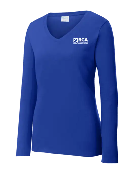 Womens  V-Neck Ring Spun Royal 4.5 oz Long Sleeve T-Shirt w/RCA Building Commercial Success Logo