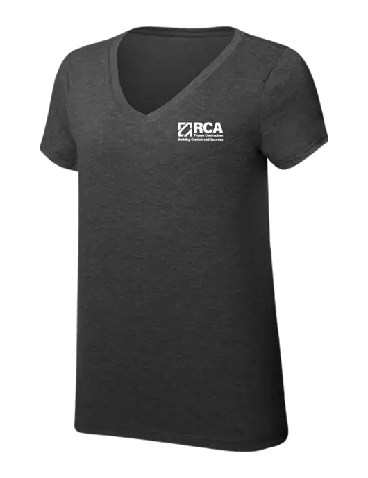 Womens Simply Soft V-Neck Black Frost 4.5oz  Poly/Combed Ring Spun Cotton T-Shirt w/RCA Building Commercial Success Logo