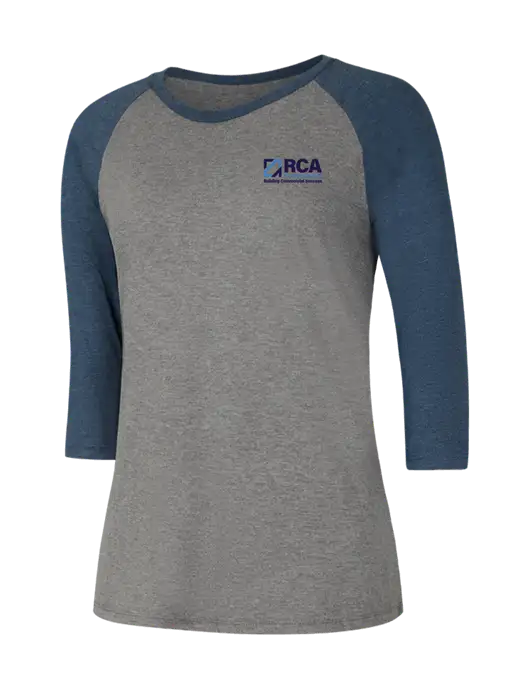 Womens Simply Soft 3/4 Sleeve Navy Frost/Grey Frost Ring Spun Cotton T-Shirt w/RCA Building Commercial Success Logo
