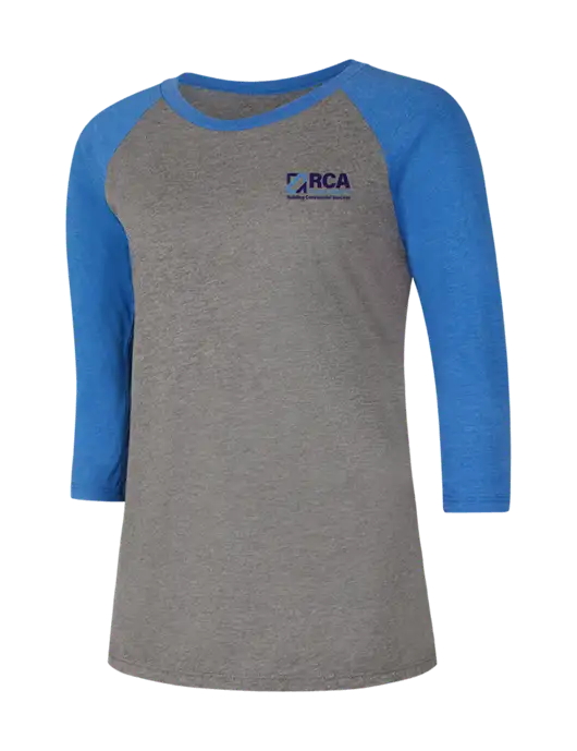 Womens Simply Soft 3/4 Sleeve Royal Frost/Grey Ring Spun Cotton T-Shirt w/RCA Building Commercial Success Logo