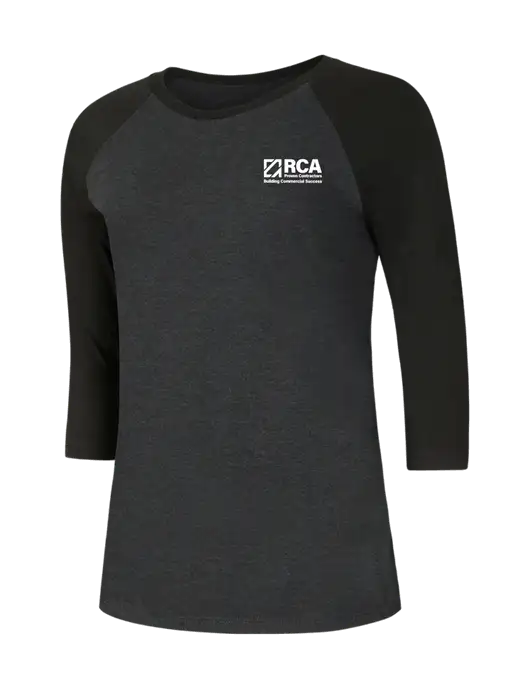 Womens Simply Soft 3/4 Sleeve Black/Black Frost Ring Spun Cotton T-Shirt w/RCA Building Commercial Success Logo