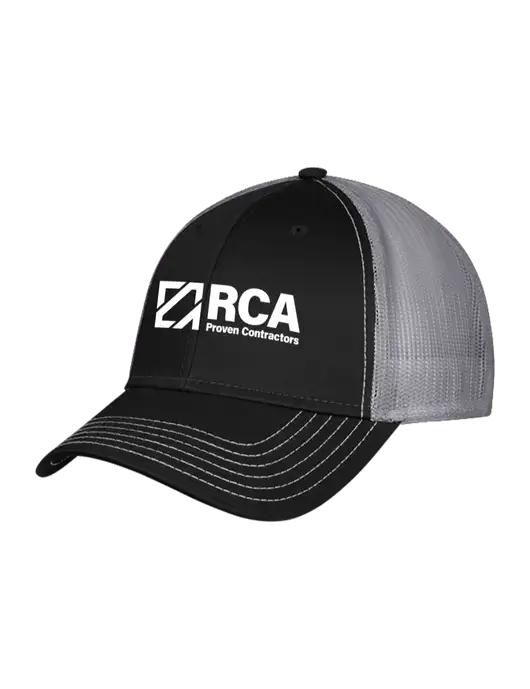 Black/Medium Dark Grey Mesh Trucker Cap Snap Back w/RCA Logo