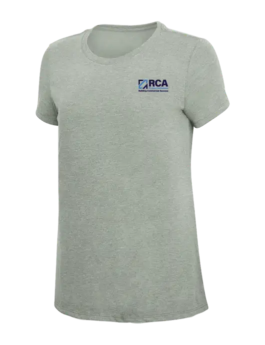 Womens Simply Soft Heathered Light Grey 4.5oz Poly/Combed Ring Spun Cotton T-Shirt w/RCA Building Commercial Success Logo