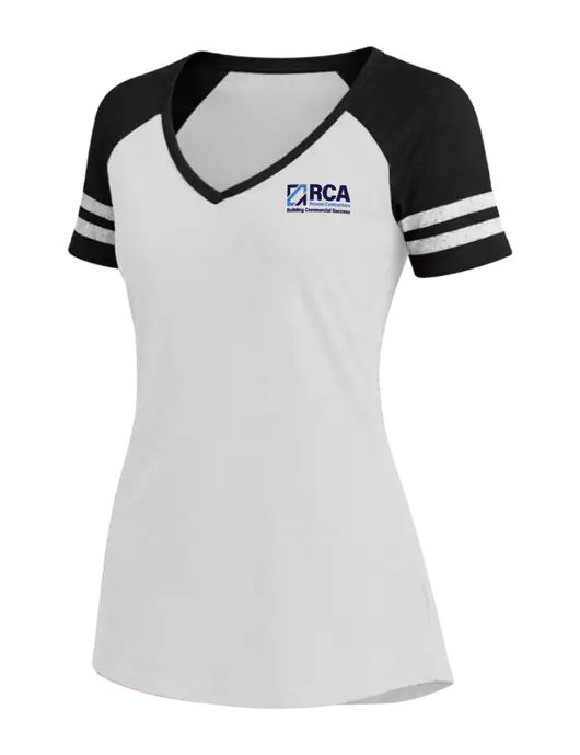 Womens White/Black V-Neck Game Tee w/RCA Building Commercial Success Logo