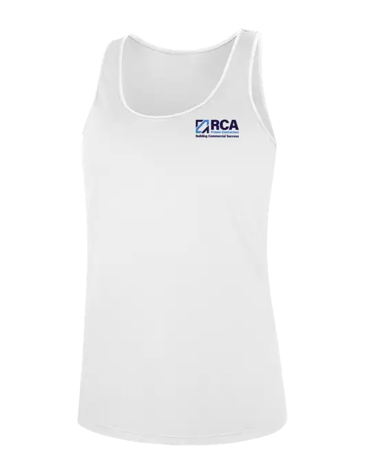 Womens White Perfect Tri Racerback Tank w/RCA Building Commercial Success Logo