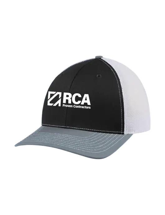 Richardson Adjustable Snapback Original 112 Trucker Cap Black/Light Heather Grey/White Mesh w/RCA Logo