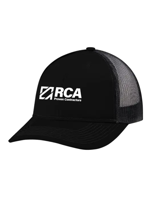 Snapback Ponytail Trucker Cap Black w/Black Mesh w/RCA Logo