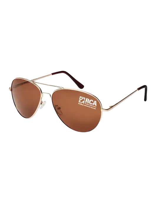 Aviator Coffee Brown with Gold Sunglasses  w/RCA Building Commercial Success Logo