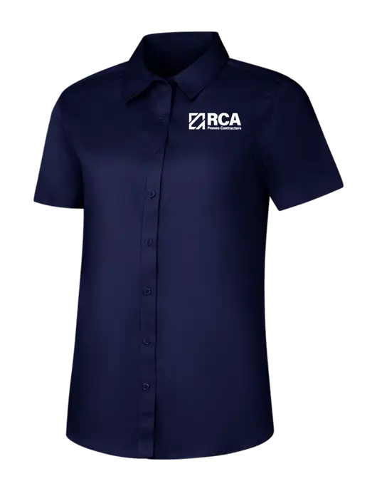 Womens Navy Short Sleeve Superpro React Twill Shirt w/RCA Logo