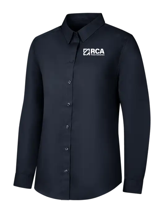 Womens River Blue Navy Long Sleeve Carefree Poplin Shirt w/RCA Logo