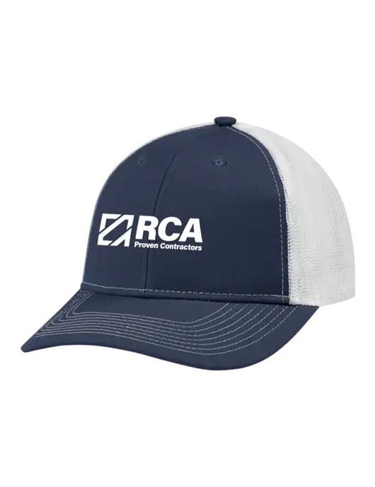 Snapback Ponytail Trucker Cap Navy w/White Mesh w/RCA Logo